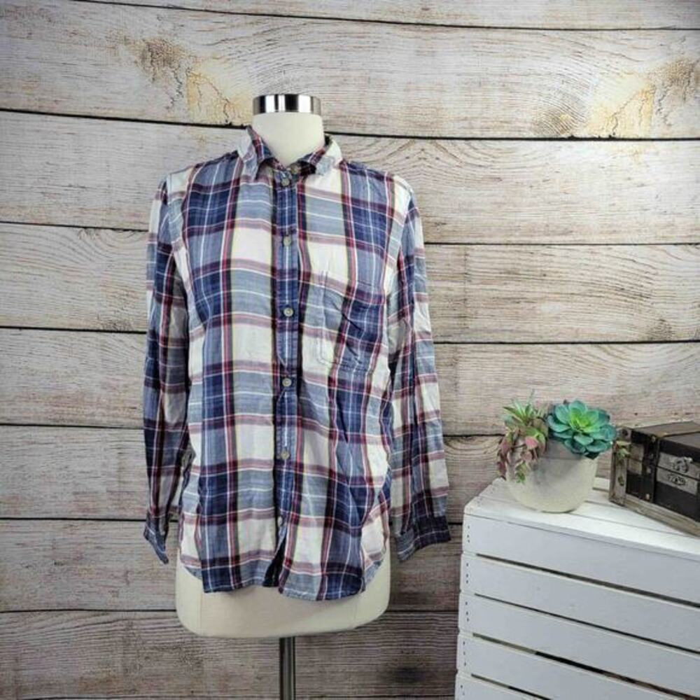 5/$25 American Eagle Outfitters Women's Boyfriend Plaid Top Blue Size Mediumโ